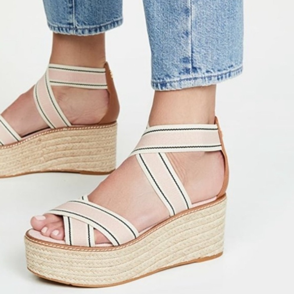 Tory Burch Frieda Espadrille Platform Sandal
Blush stripe tan color 10.5